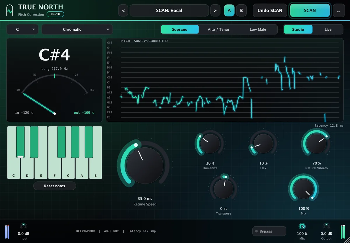 The TRUE NORTH Tune plugin interface.
